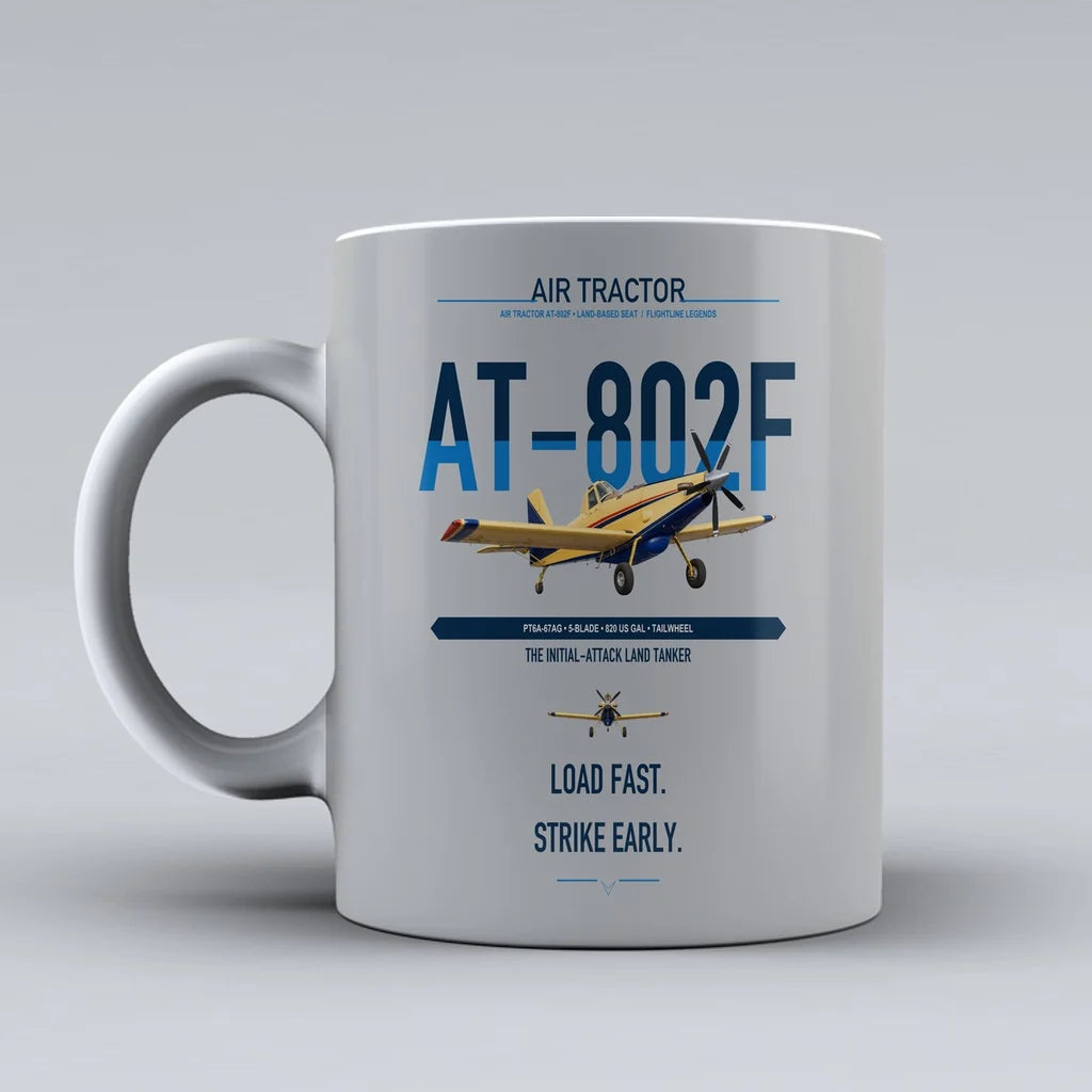 Air Tractor AT-802F design on light gray ceramic mug, double-side print