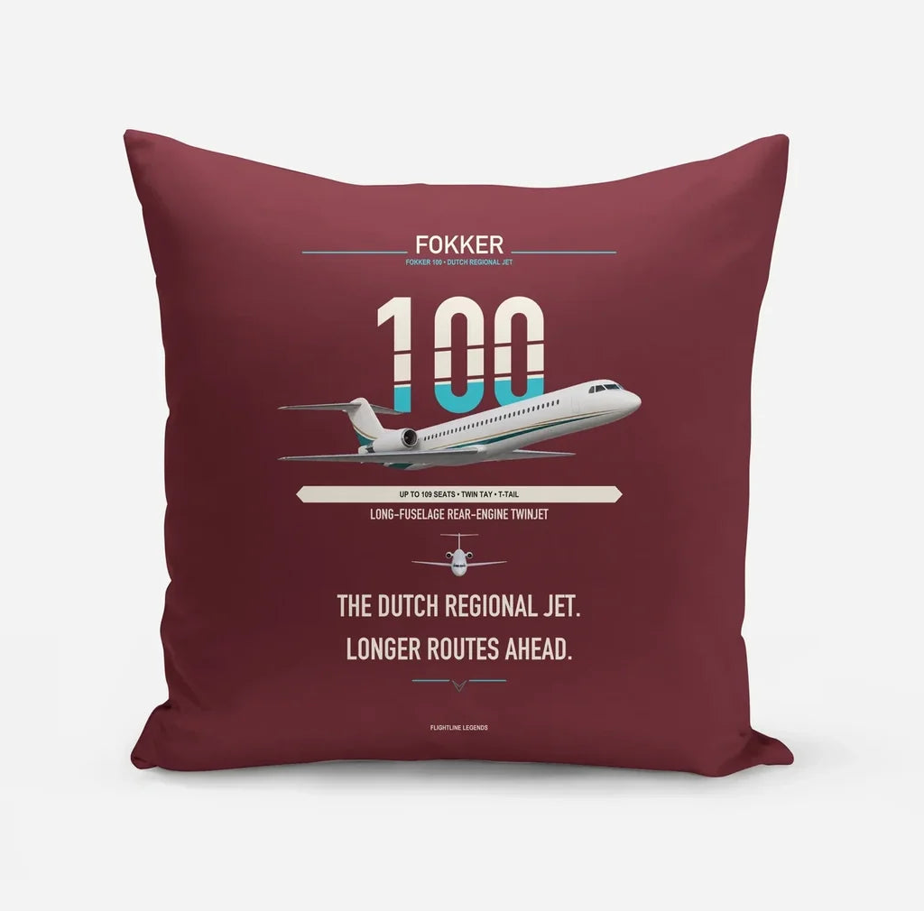 Fokker 100 design on dark red pillow