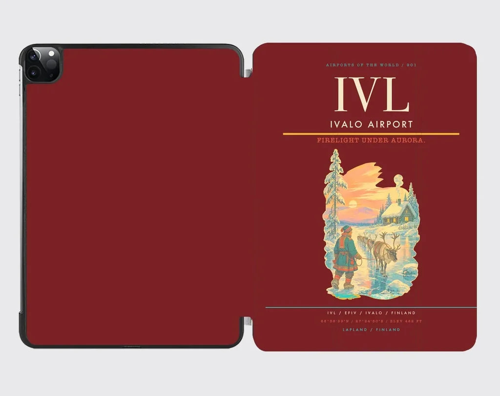 Ivalo Airport (IVL) design on dark red ipad tablet case