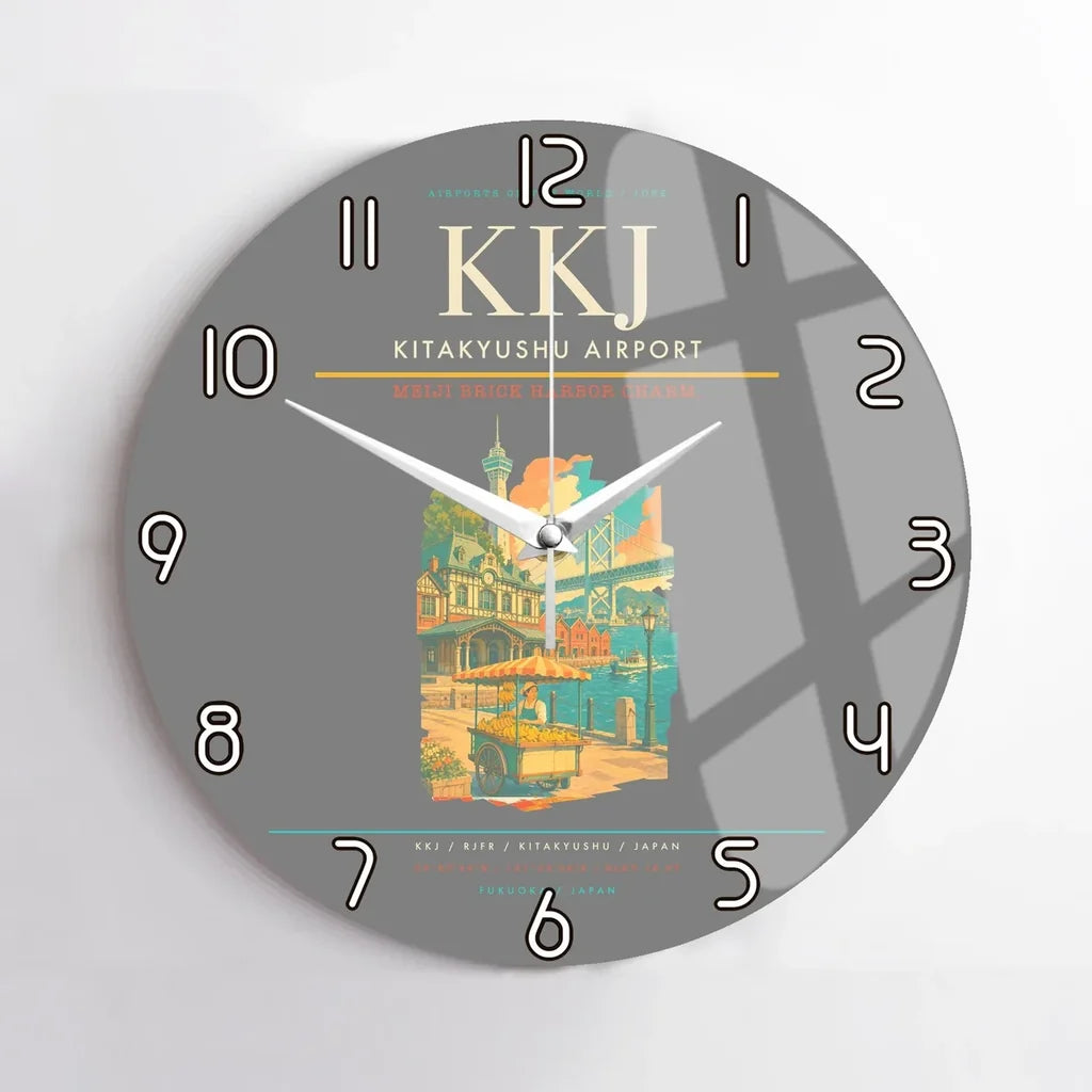 Kitakyushu Airport (KKJ) design on gray no frame wall clock