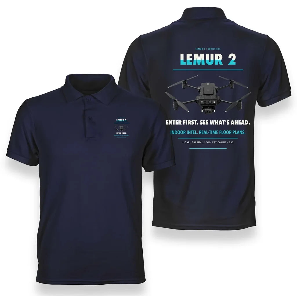 BRINC LEMUR 2 design on navy blue polo