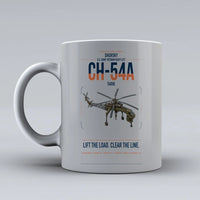 Thumbnail for Sikorsky CH-54A Tarhe design on light gray ceramic mug, double-side print