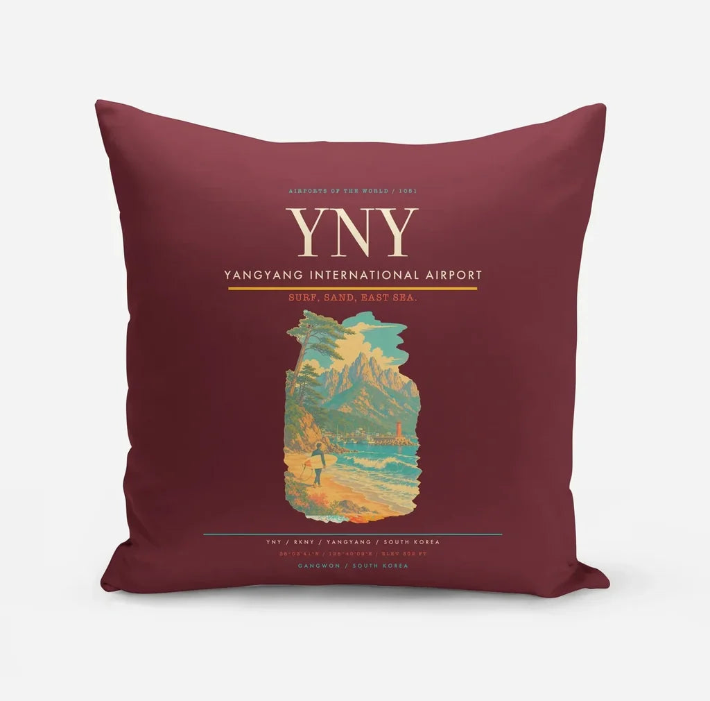 Yangyang International Airport (YNY) design on dark red pillow