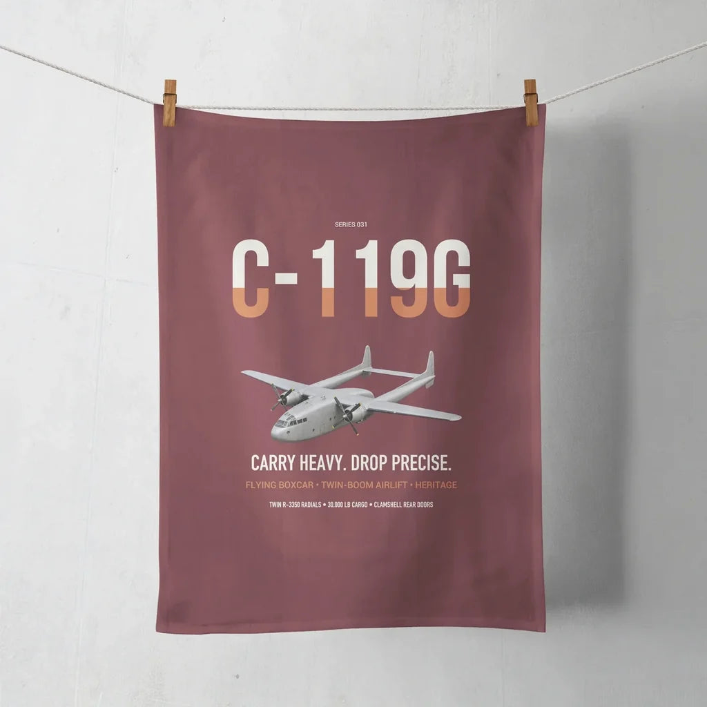 C-119G Flying Boxcar design on dark red towel