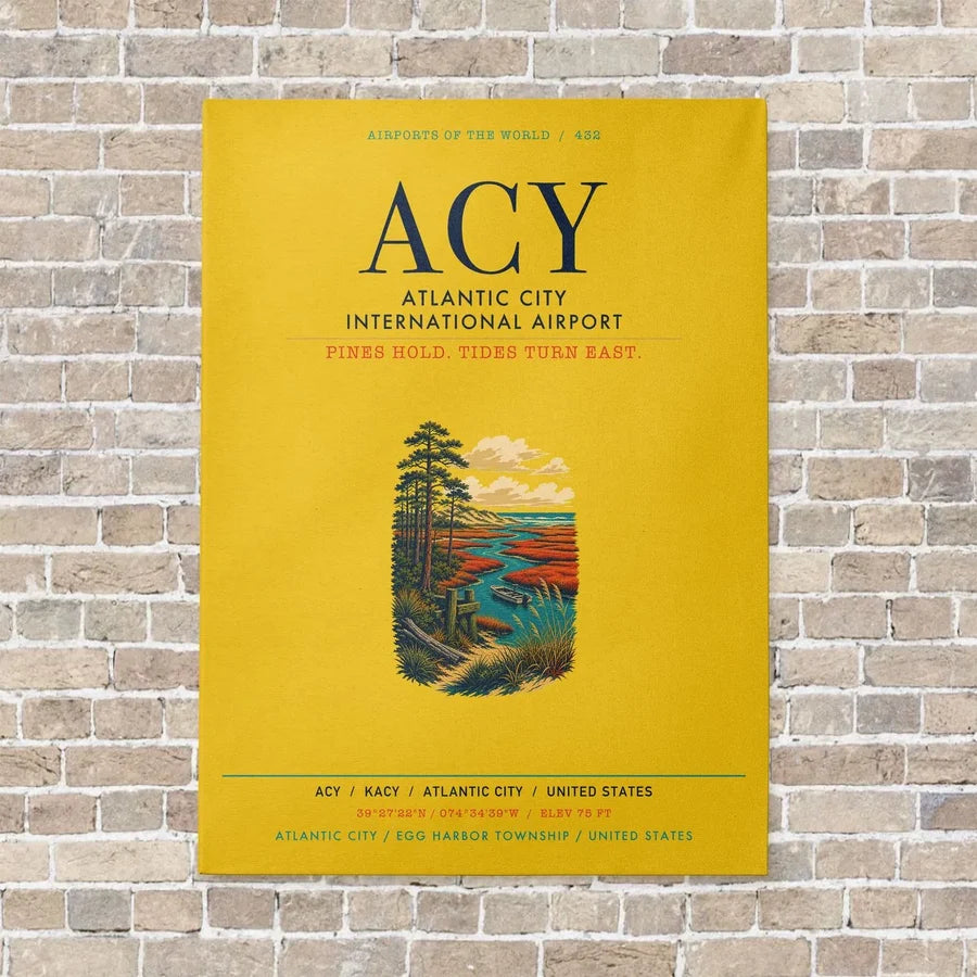 Atlantic City International Airport ACY vertical canvas print - no frame - yellow background