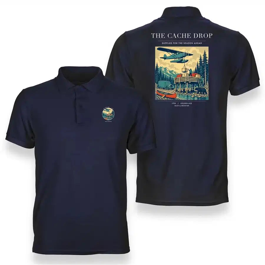 VINTAGE G4283 - The Cache Drop - Double-Side Polo T-Shirt design on navyblue