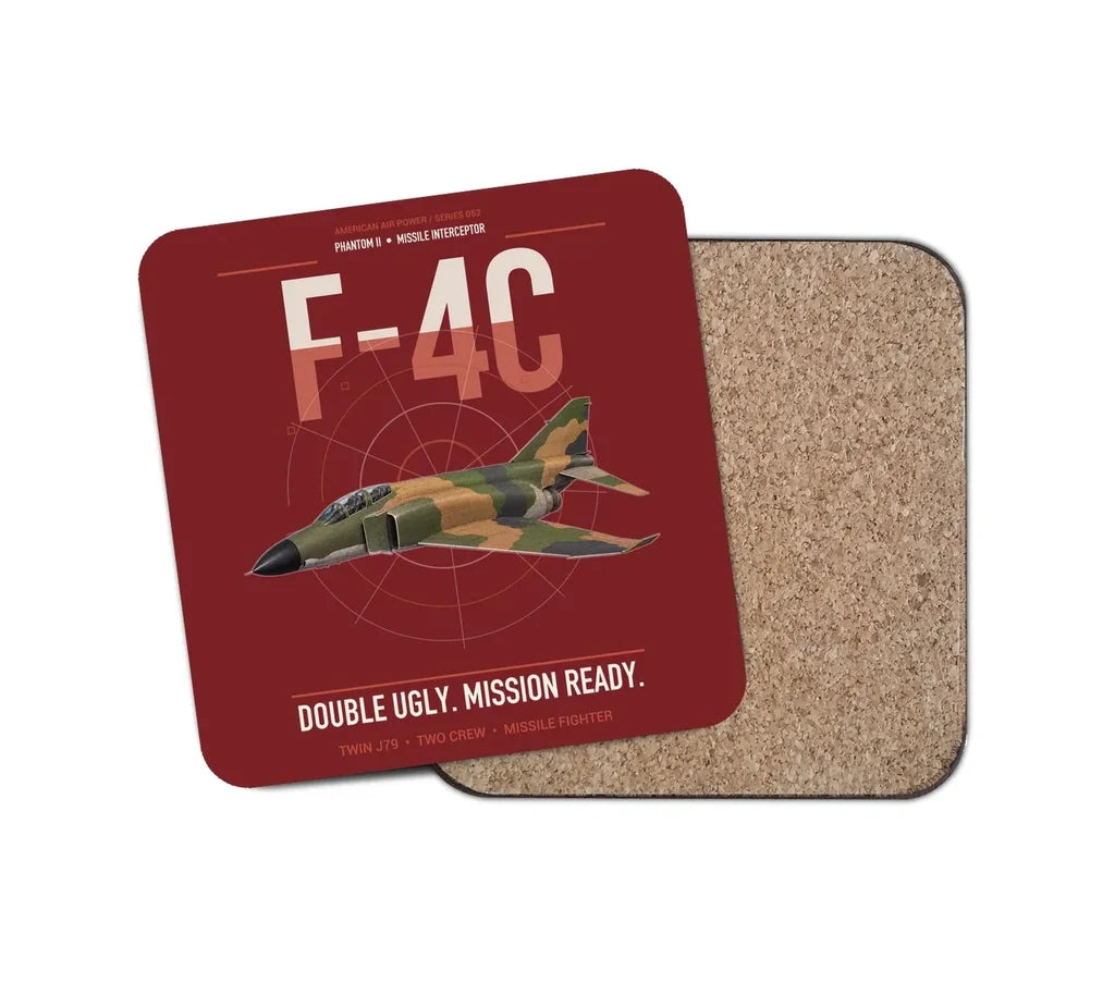 F-4C Phantom II design on dark red 1 piece coaster
