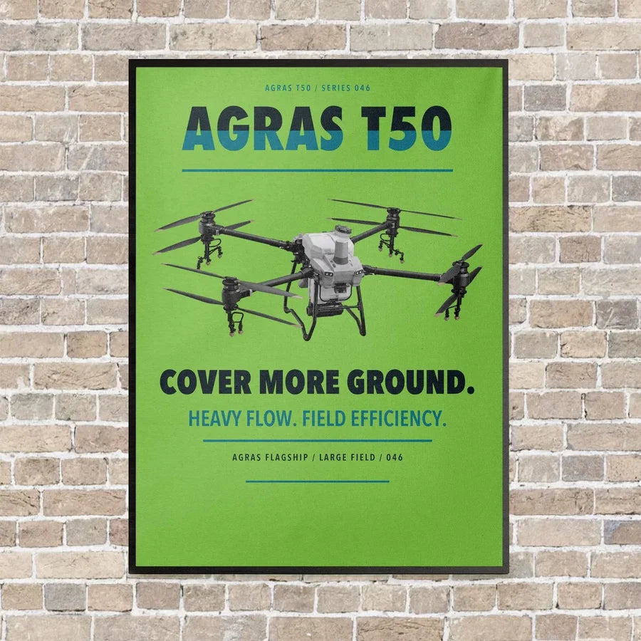 DJI Agras T50 vertical canvas print - framed - light green background