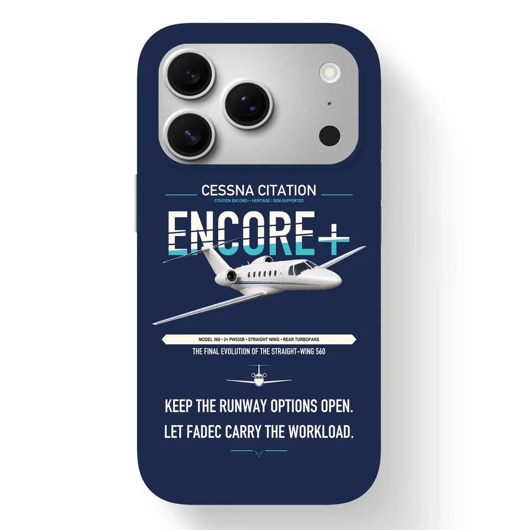 Cessna Citation Encore+ design on navy blue magsafe iphone case, for iPhone 17 Pro