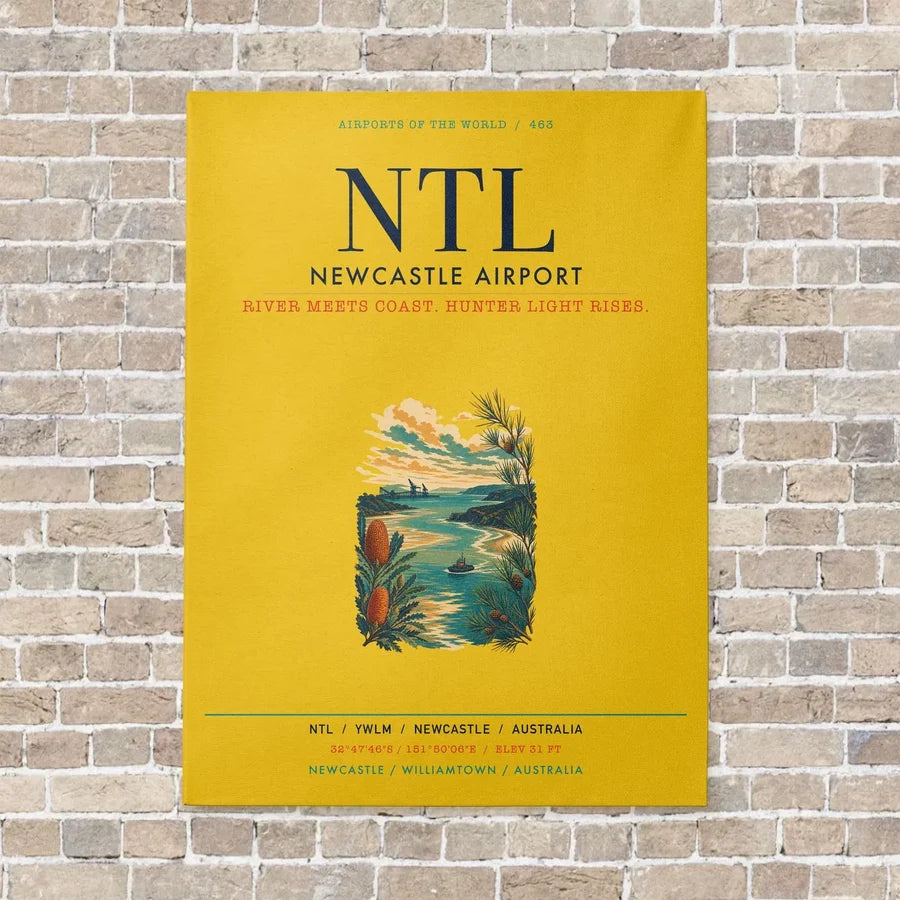 Newcastle Airport NTL vertical canvas print - no frame - yellow background
