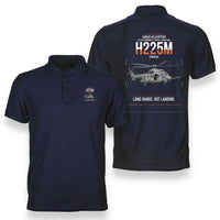 Thumbnail for Airbus Helicopters H225M Caracal design on navy blue double-side polo t-shirt, double-side print