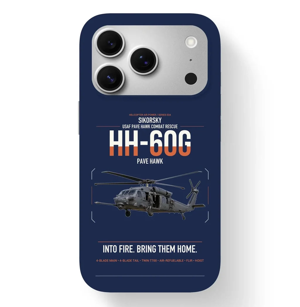 Sikorsky HH-60G Pave Hawk design on navy blue magsafe iphone case, for iPhone 17 Pro