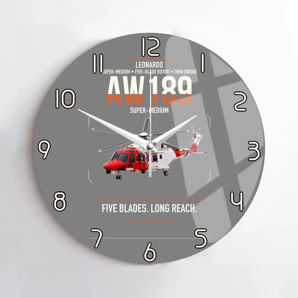 Leonardo AW189 design on gray no frame wall clock