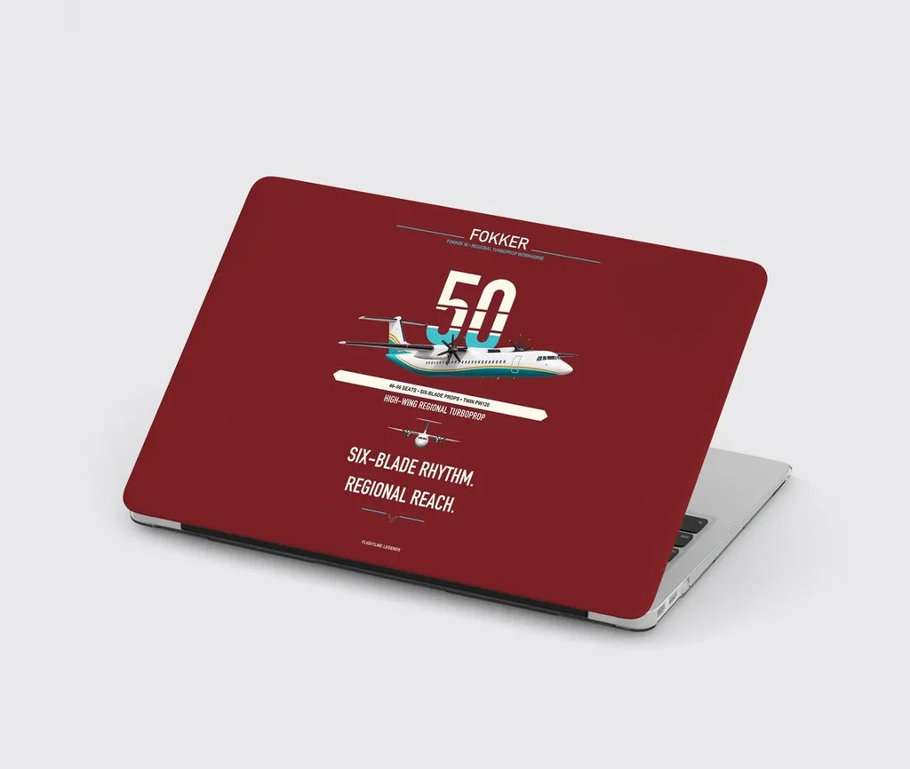 Fokker 50 design on dark red MacBook case