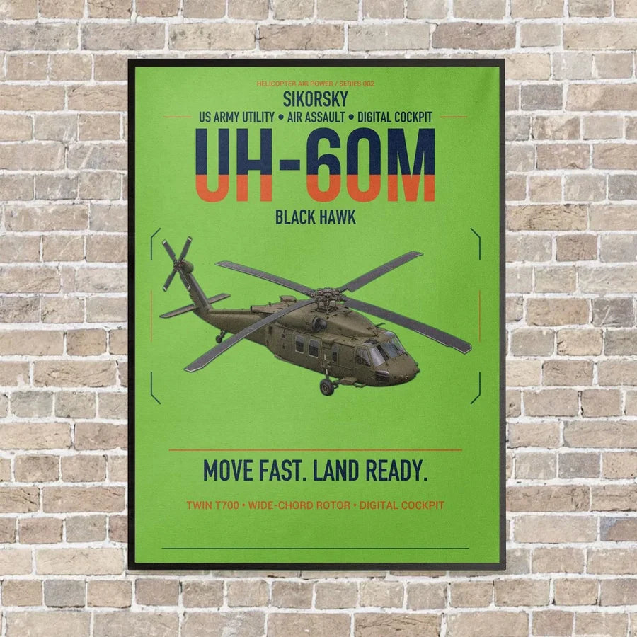 Sikorsky UH-60M Black Hawk vertical canvas print - framed - light green background