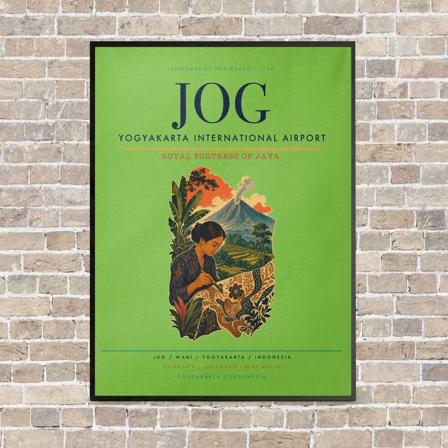 Yogyakarta International Airport JOG vertical canvas print - framed - light green background