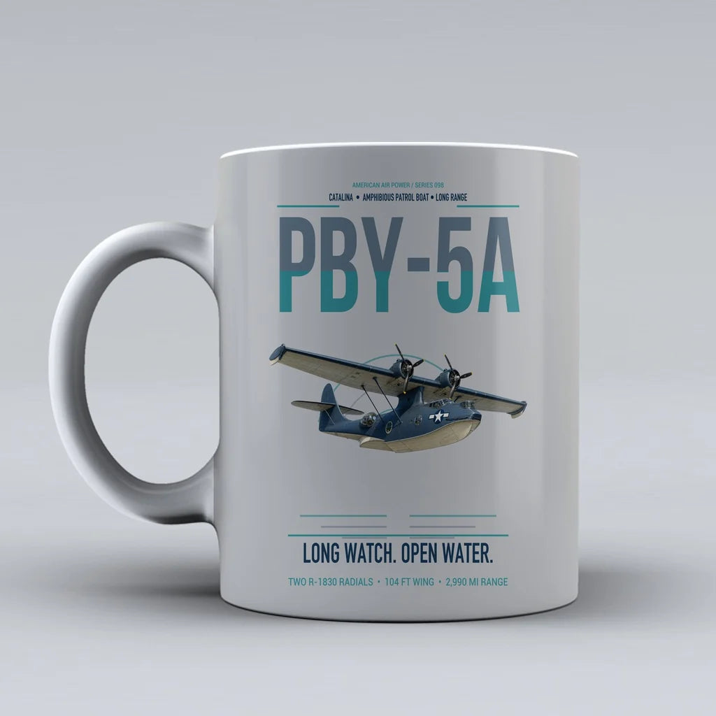 PBY-5A Catalina design on light gray ceramic mug, double-side print