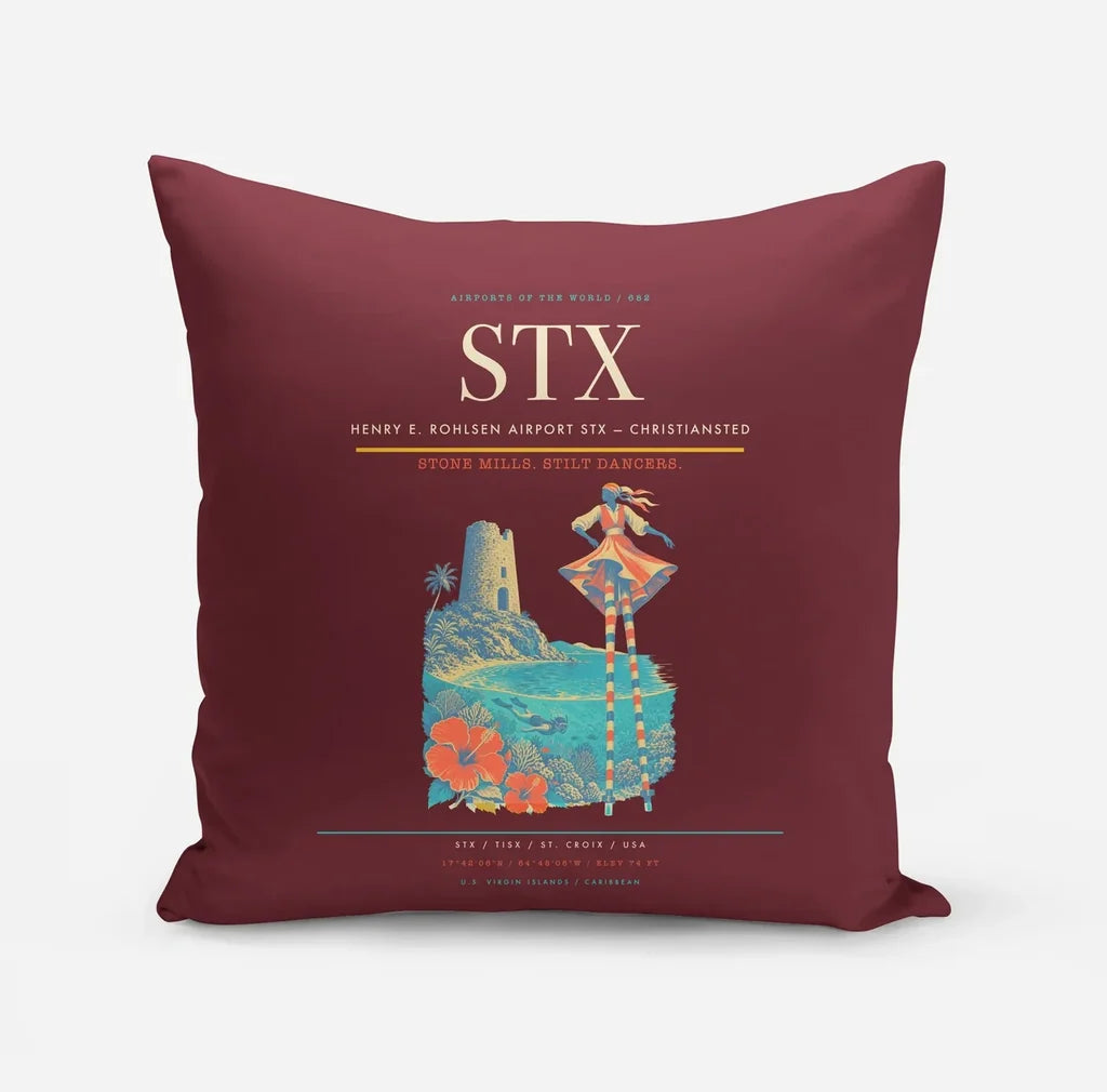 Henry E. Rohlsen Airport (STX) design on dark red pillow