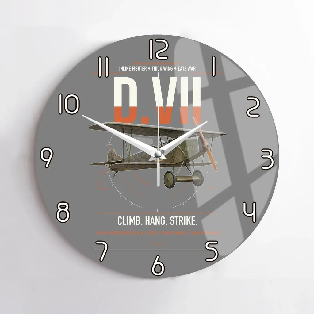 Fokker D.VII design on gray no frame wall clock