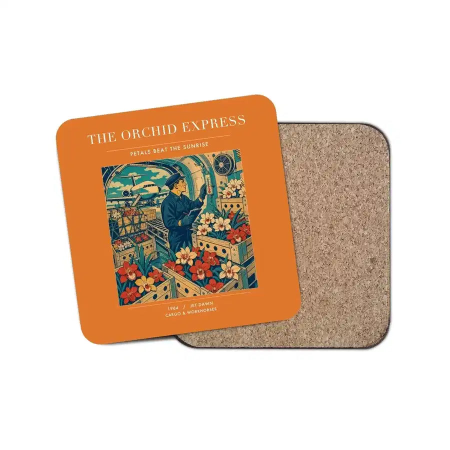 The Orchid Express - Designed Coasters design on orange 1-piece