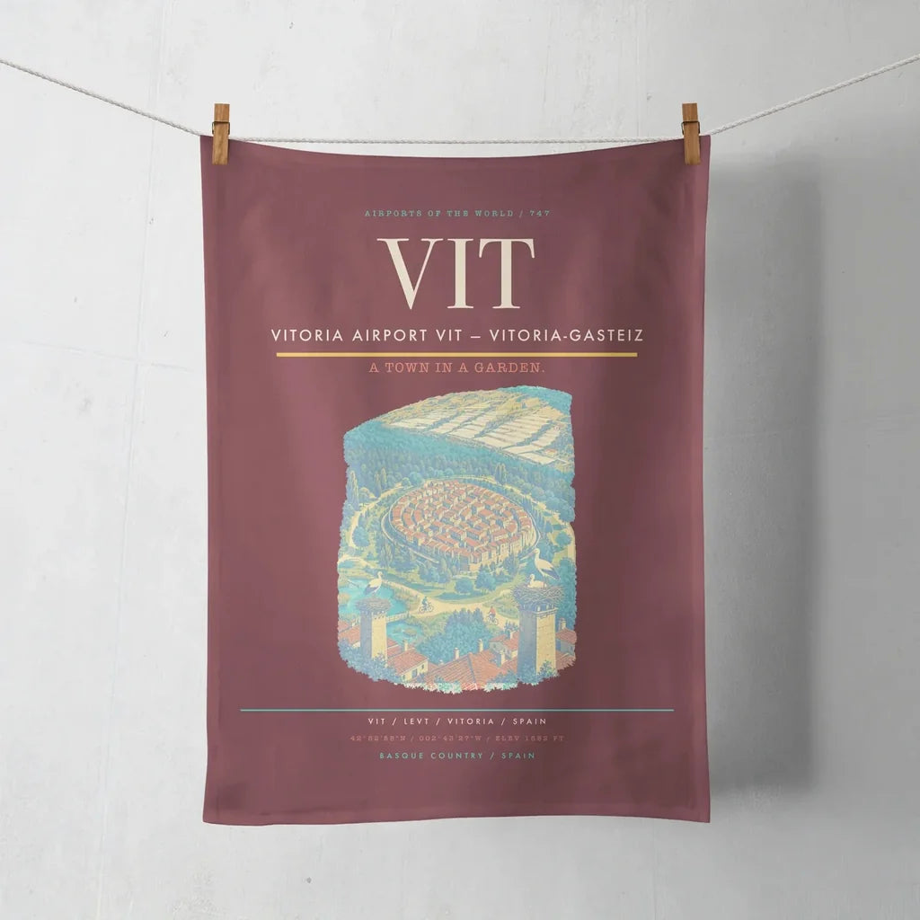 Vitoria Airport (VIT) design on dark red towel