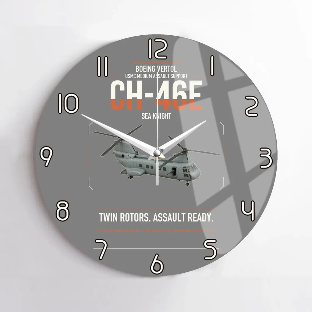 Boeing Vertol CH-46E Sea Knight design on gray no frame wall clock