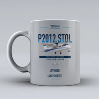 Thumbnail for Tecnam P2012 STOL design on light gray ceramic mug, double-side print