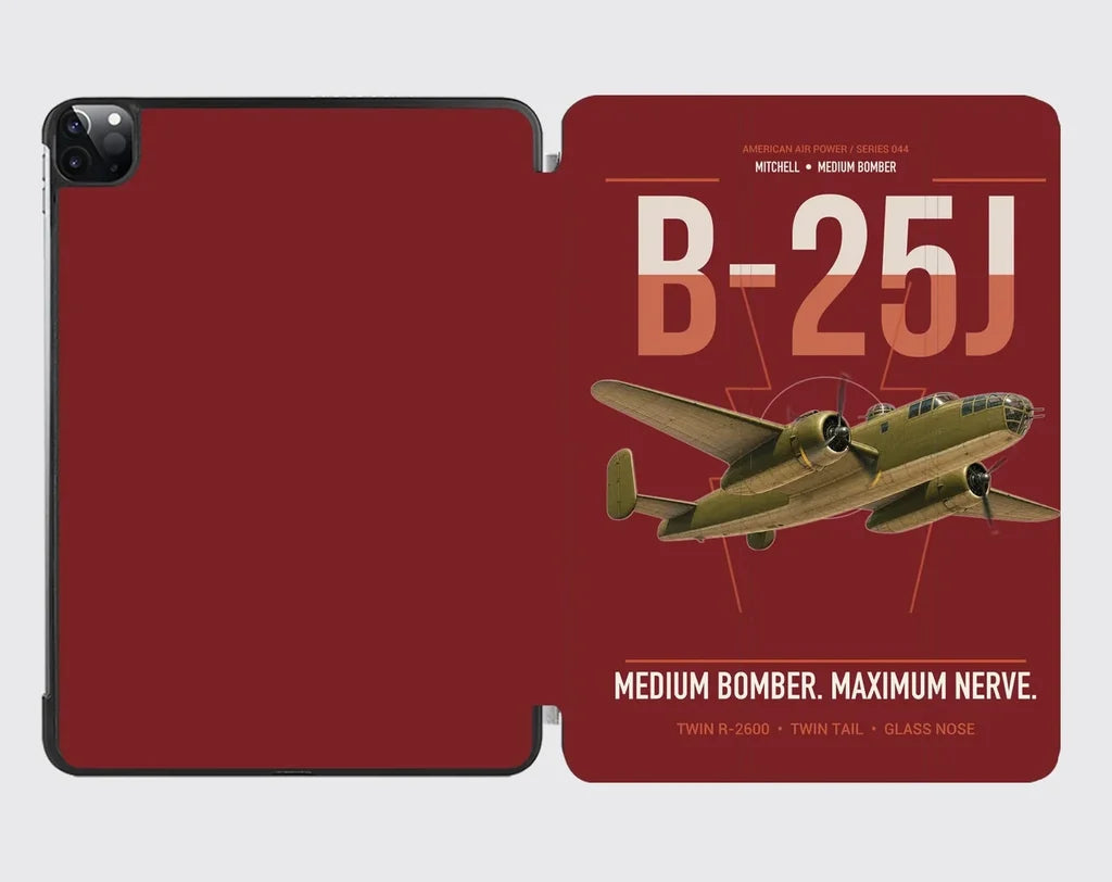 B-25J Mitchell design on dark red ipad tablet case