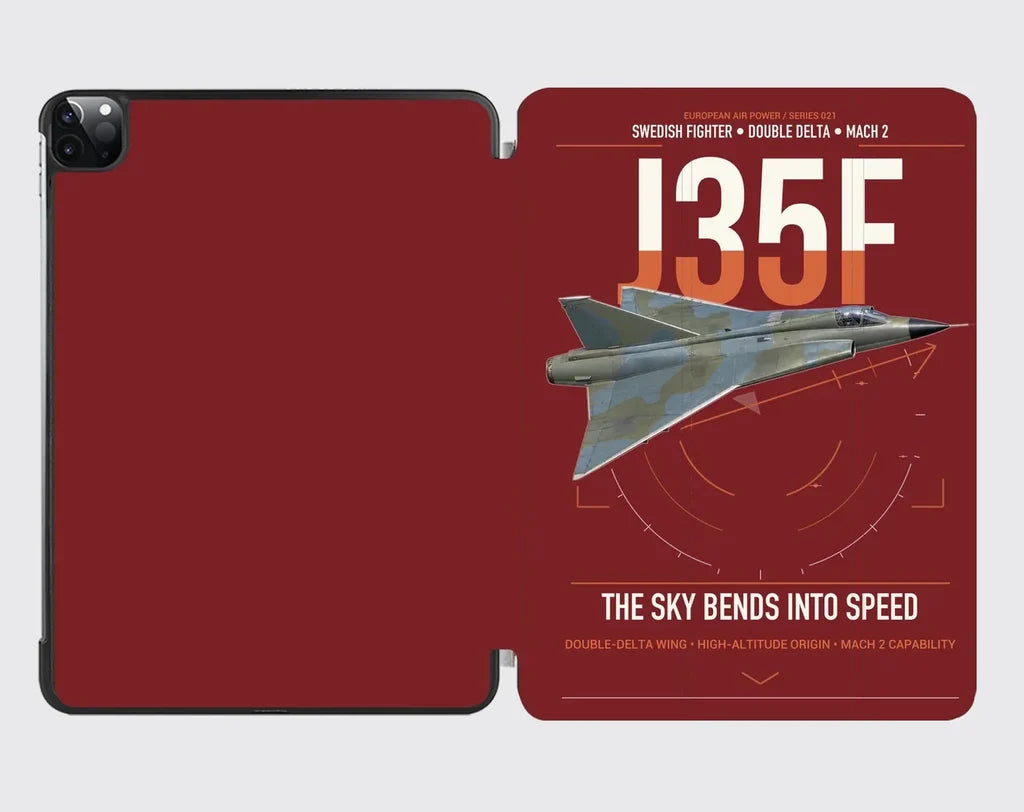 Saab J 35F Draken design on dark red ipad tablet case