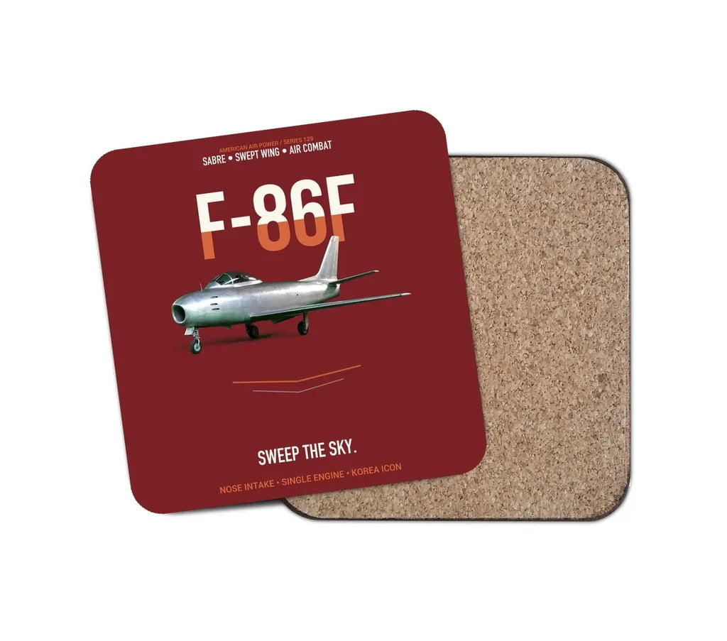 F-86F Sabre Sweep The Sky design on dark red 1 piece coaster