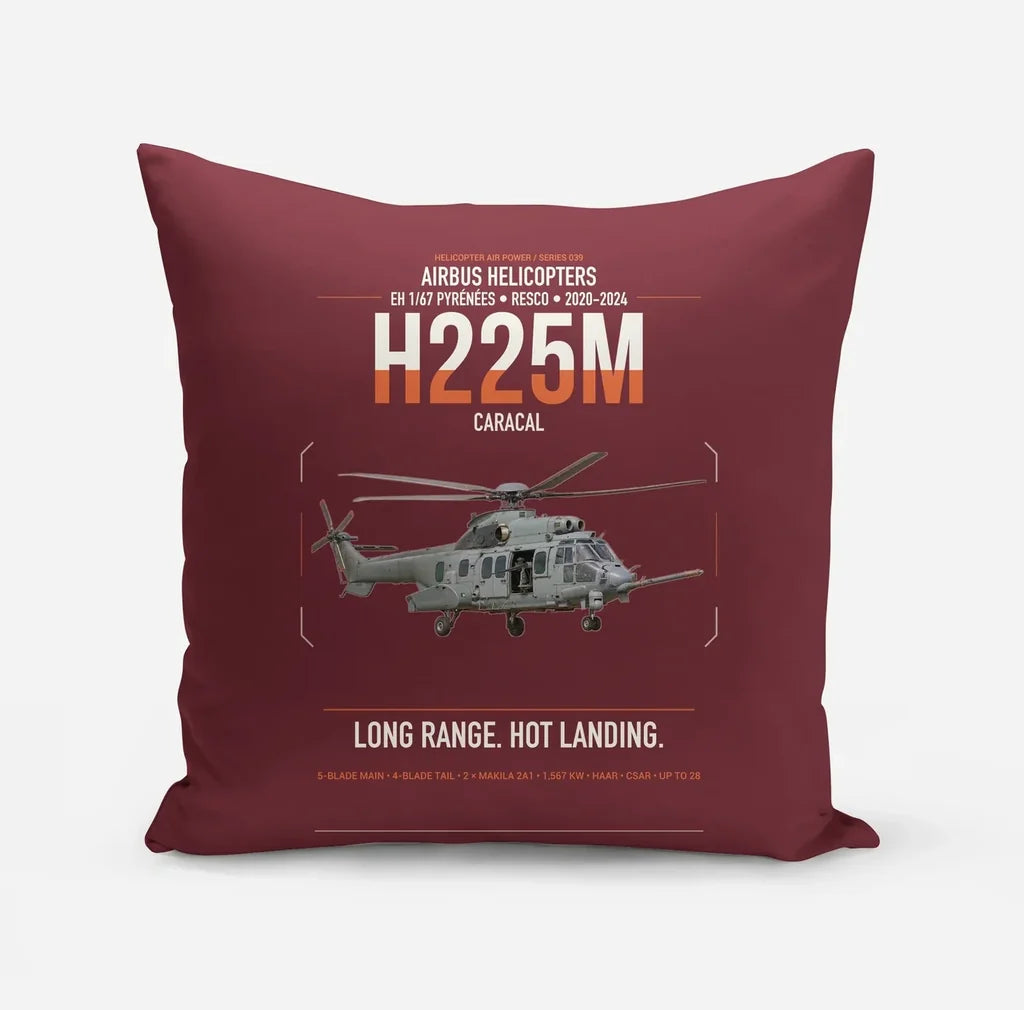Airbus Helicopters H225M Caracal design on dark red pillow