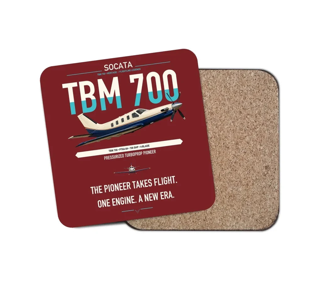 Socata TBM 700 design on dark red 1 piece coaster