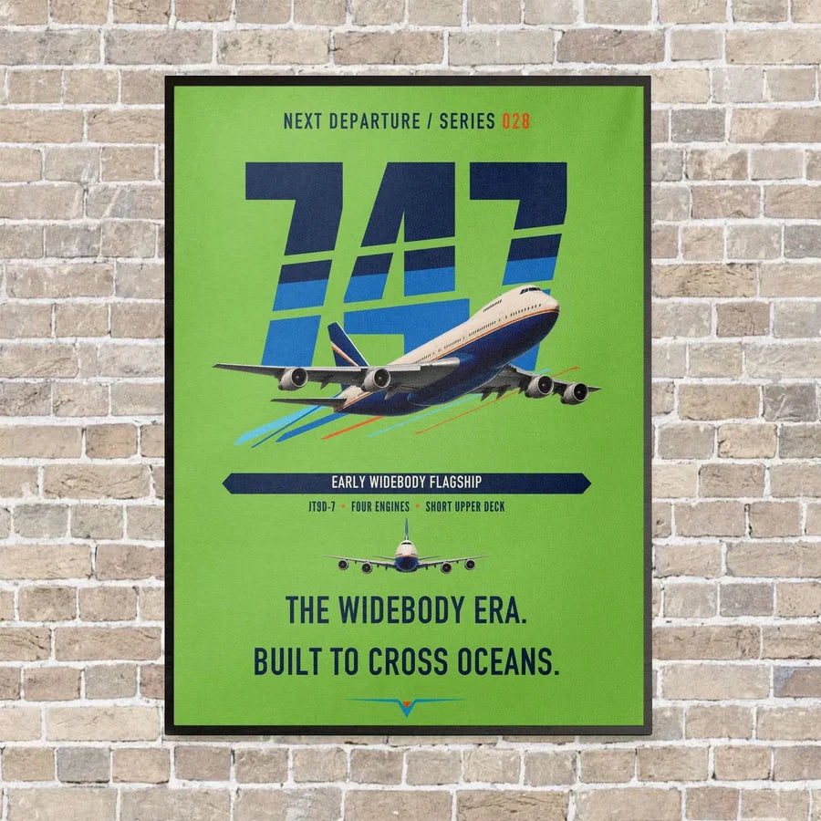 Boeing 747-200B vertical canvas print - framed - light green background