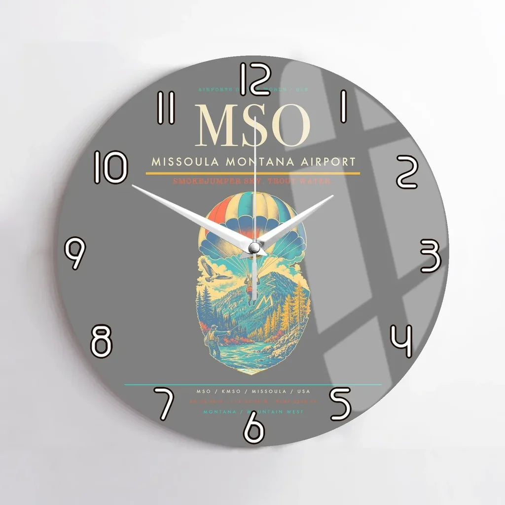 Missoula Montana Airport (MSO) design on gray no frame wall clock