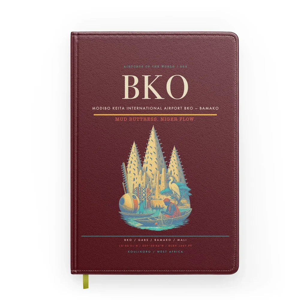 Modibo Keita International Airport (BKO) design on dark red notebook