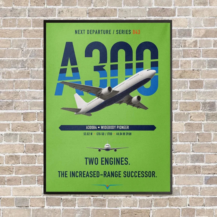 Airbus A300B4 vertical canvas print - framed - light green background