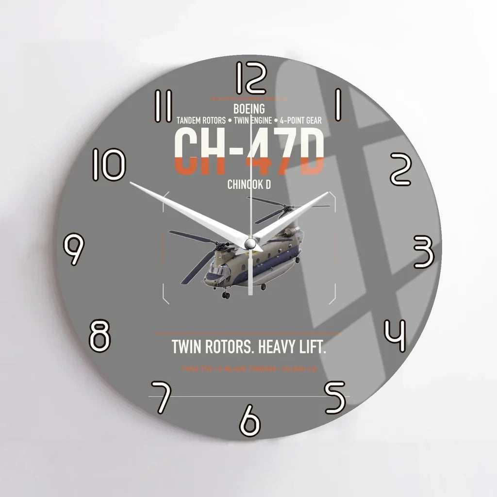 Boeing CH-47D design on gray no frame wall clock