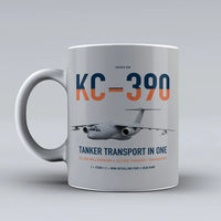 Thumbnail for Embraer KC-390 Millennium design on light gray ceramic mug, double-side print