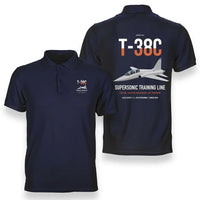 Thumbnail for T-38C Talon design on navy blue double-side polo t-shirt, double-side print