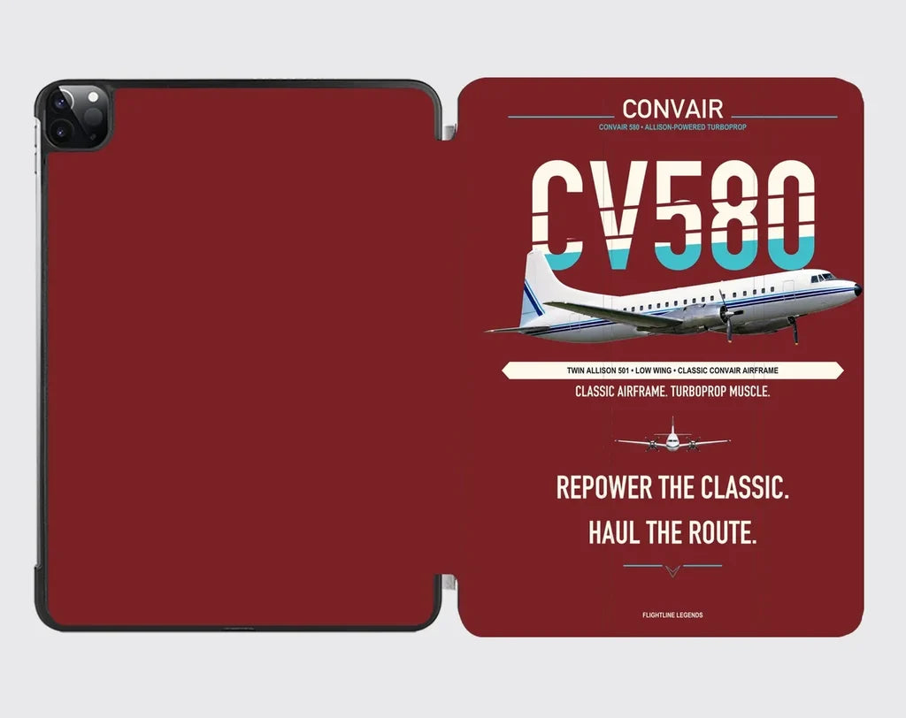 Convair 580 design on dark red ipad tablet case