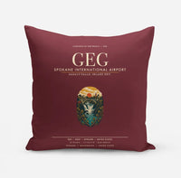 Thumbnail for Spokane International Airport (GEG) design on dark red pillow