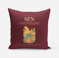 Thumbnail for London Southend Airport (SEN) design on dark red pillow