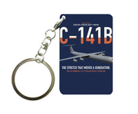 Thumbnail for C-141B Starlifter design on navy blue designed key chain, double-side print