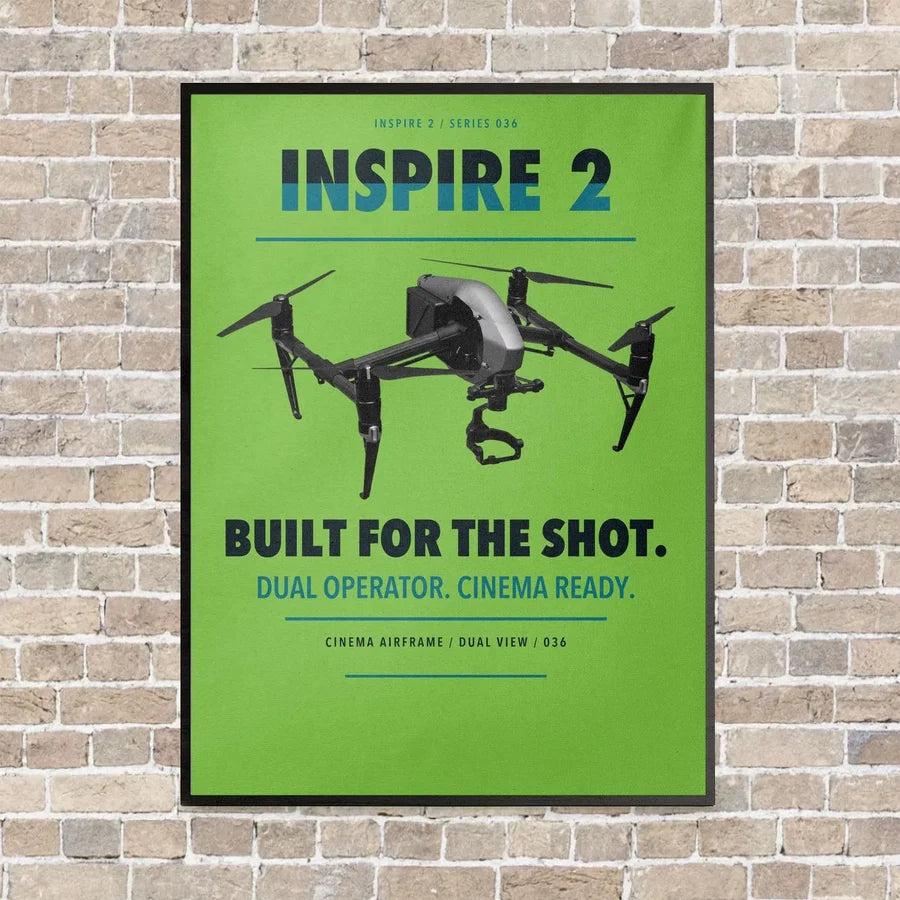 DJI Inspire 2 vertical canvas print - framed - light green background