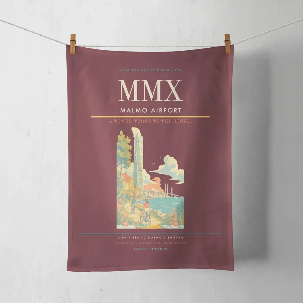 Malmo Airport (MMX) design on dark red towel