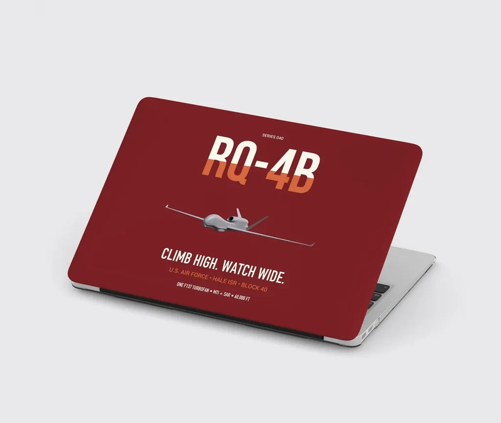 RQ-4B Global Hawk design on dark red MacBook case