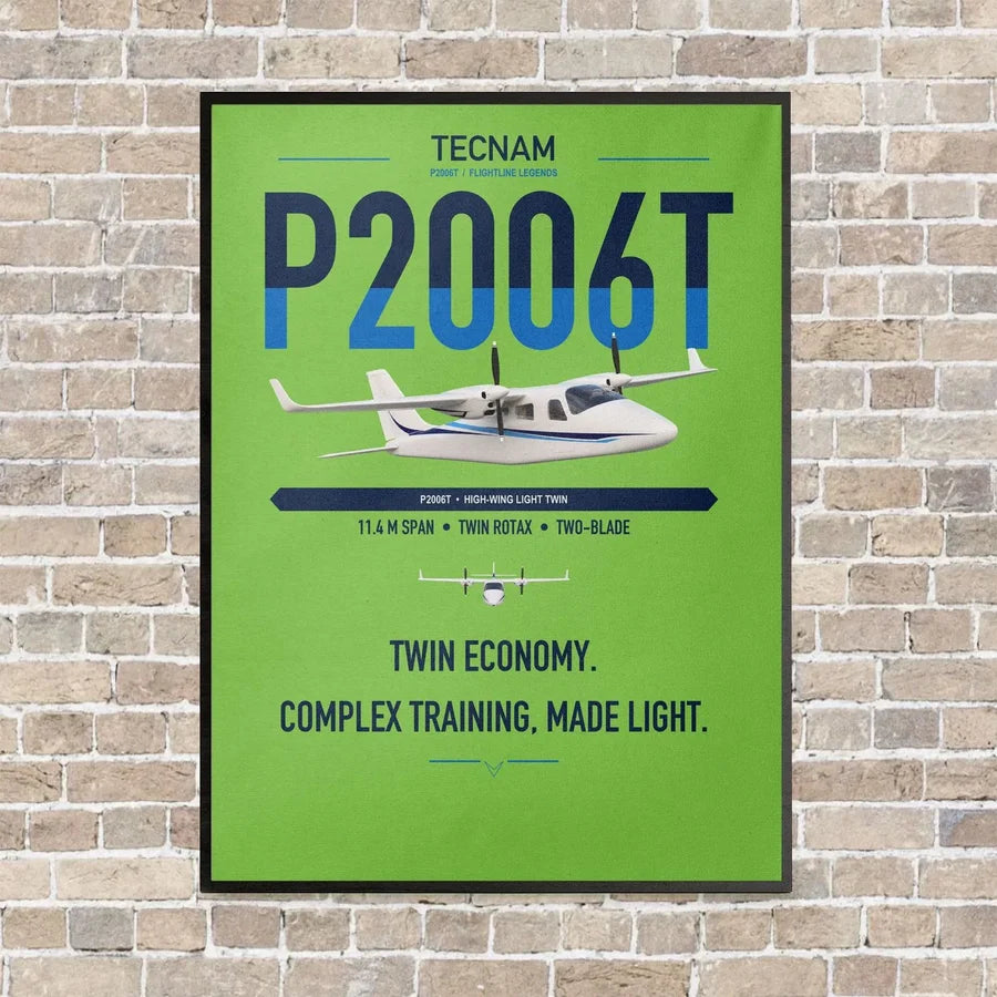 Tecnam P2006T vertical canvas print - framed - light green background