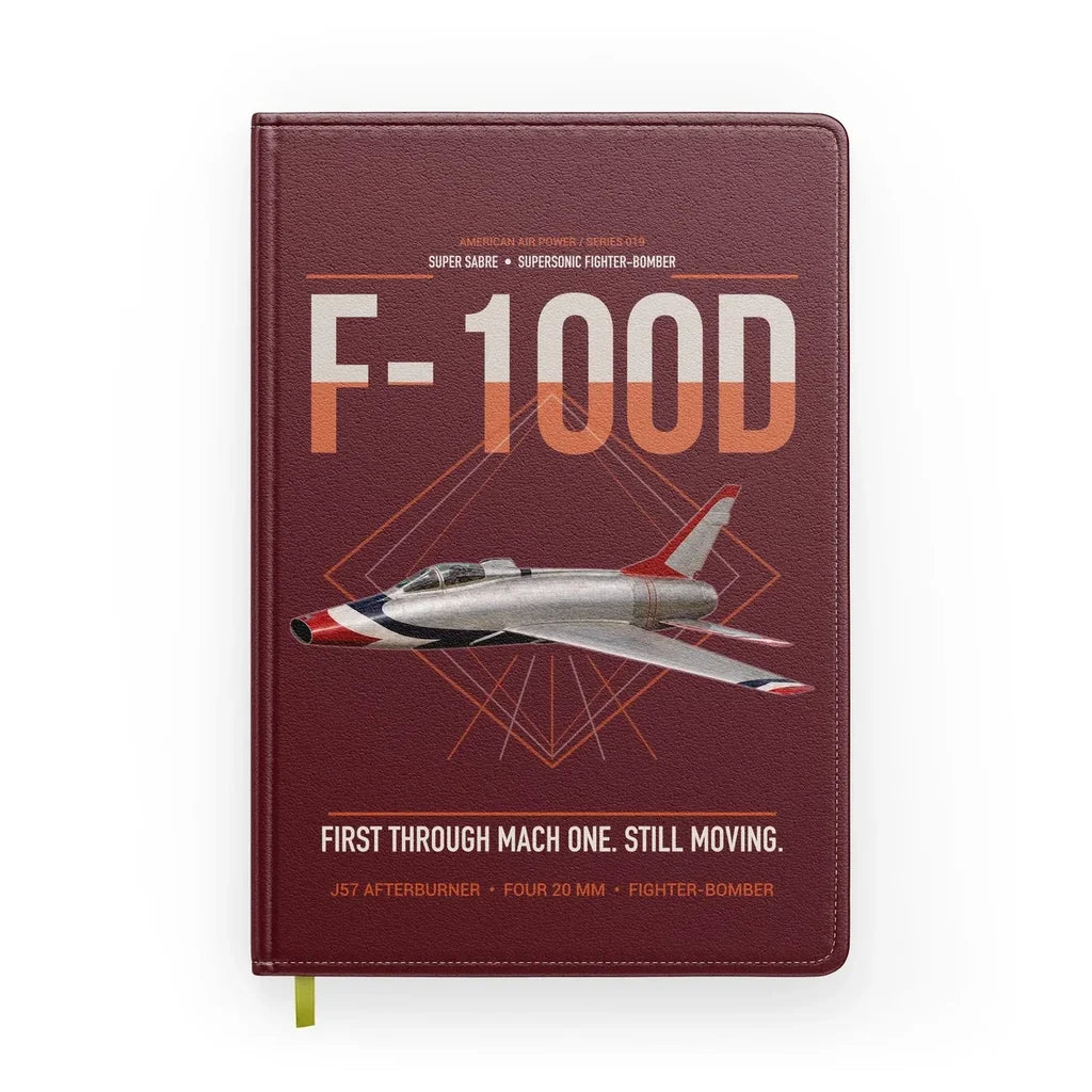 F-100D Super Sabre design on dark red notebook