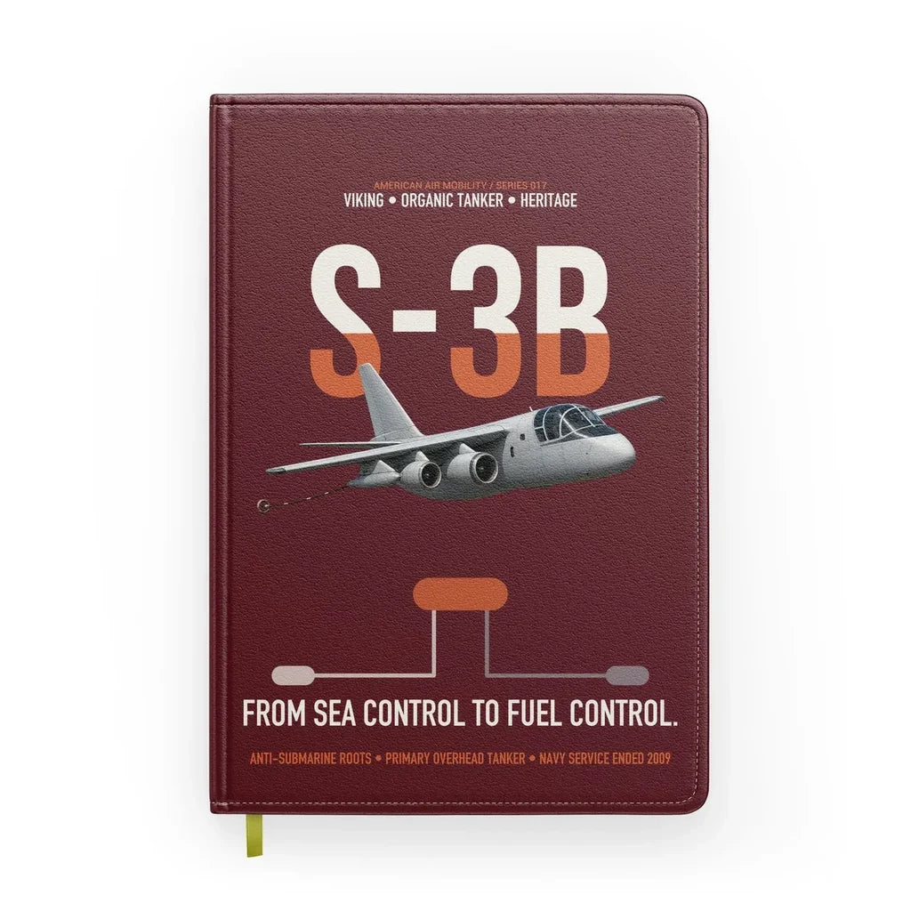 S-3B Viking design on dark red notebook
