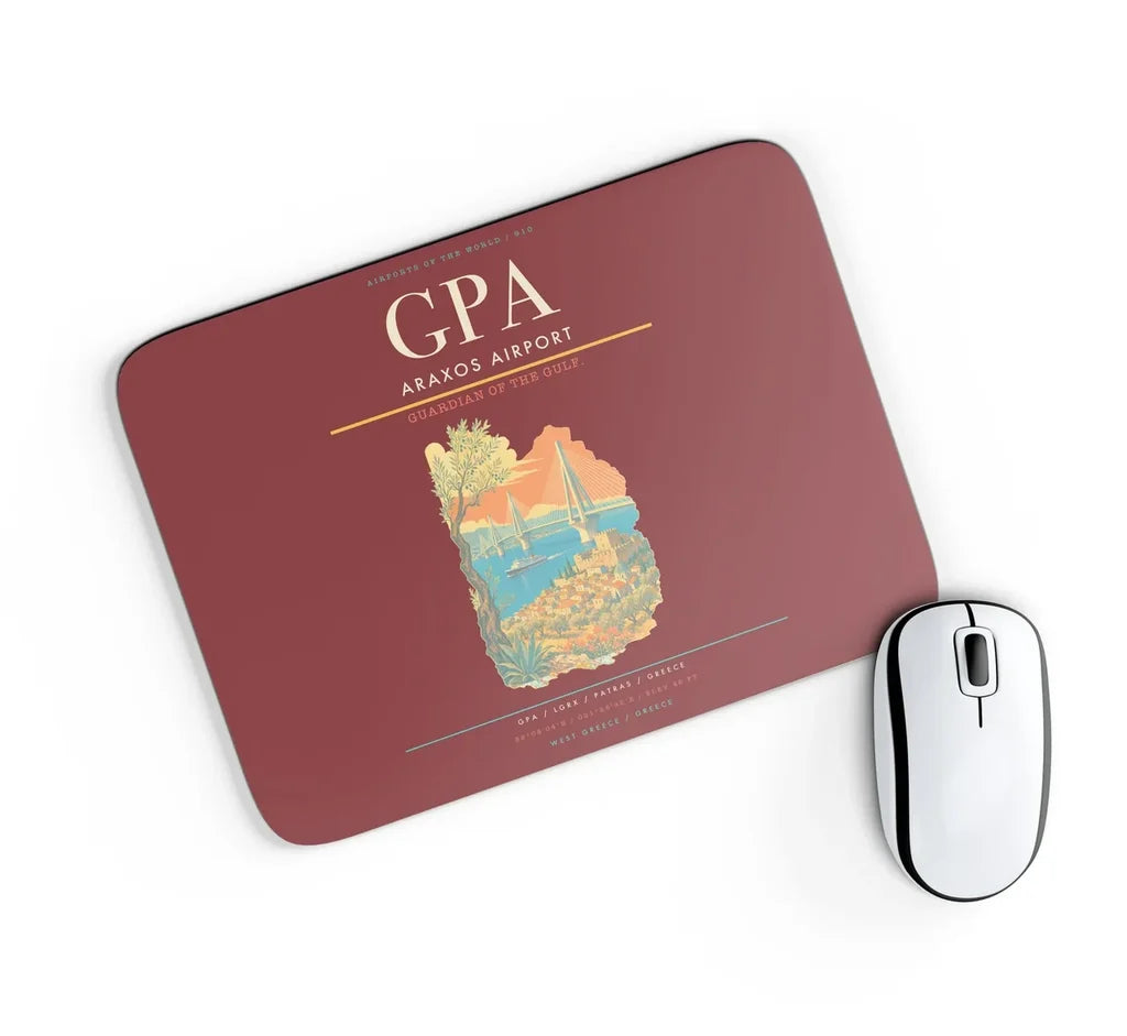 Araxos Airport (GPA) design on dark red rectangle mouse pad